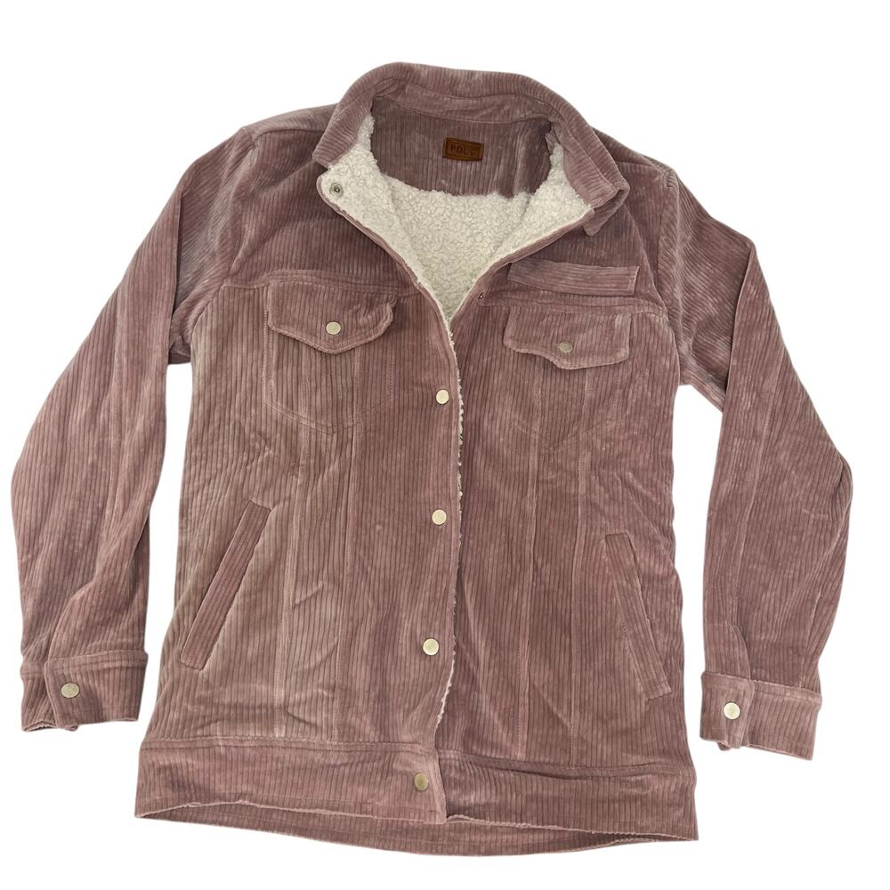 POL Dusty Pink Fleece Lined Rugged Raw Hem Corduroy Jacket Shacket‎ Size M NWOT